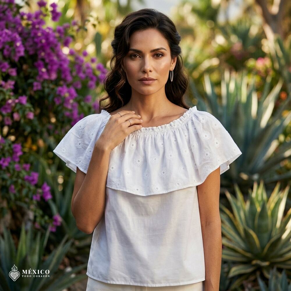 Traditional Mexican Off-the-Shoulder Peasant Blouse – Ruffle Top